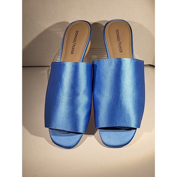 Donald Pliner Rimini Cerulean Blue Satin Slide Sandals Heels Women's Size 9 - Picture 6 of 13